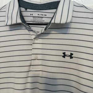 Under Armour Men's Polo Shirt in White with Gray Stripes